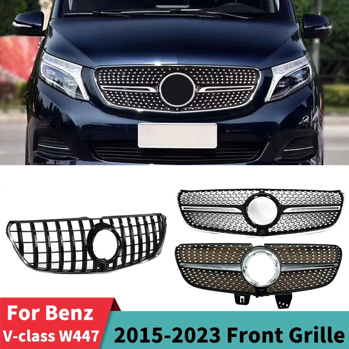 

Обновленная передняя решетка радиатора, бампер, решетка, тюнинговые аксессуары для Mercedes Benz V Class W447 2015-2023 GT Diamond Style
