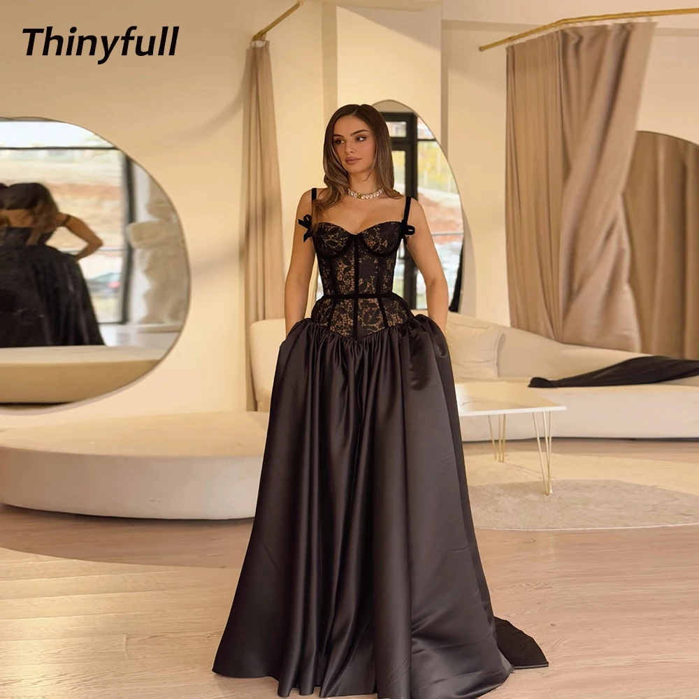 

Thinyfull A-line Satin/Lace Prom Dresses Sweetheart Sleeveless Evening Gown 2026 Long Formal Dress robes de soirée Customized