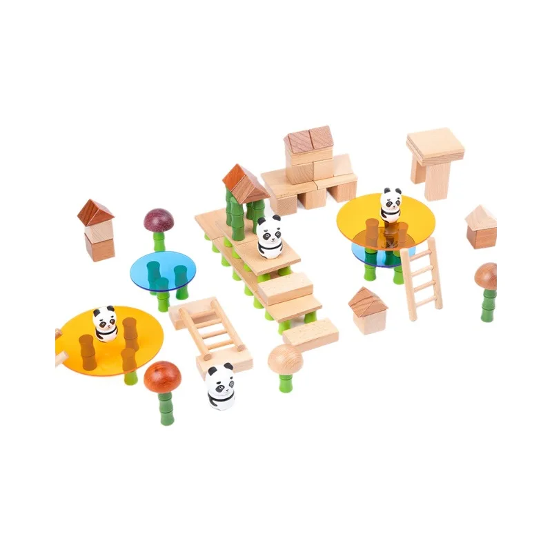 Children Toy Wood Puzzle Panda House Ornament Dollhouse Accessories Building Blocks Constructor Montessori Creative Board Games