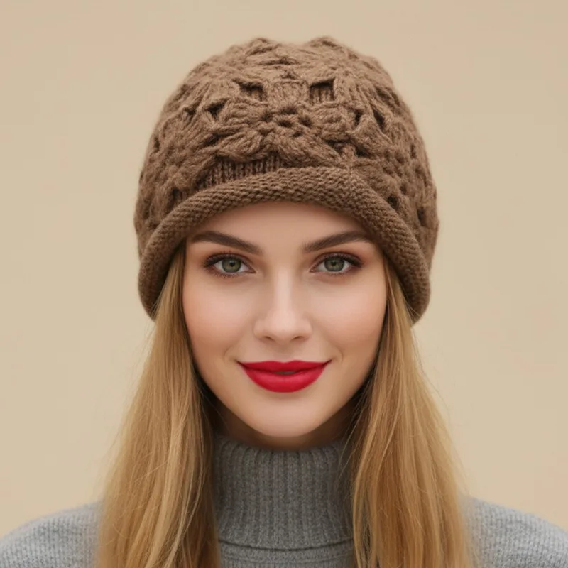 

New handmade crocheted slouchy hat for women! Double-layer knit, soft warm,flower detail,windproof stylish,versatile for winter.