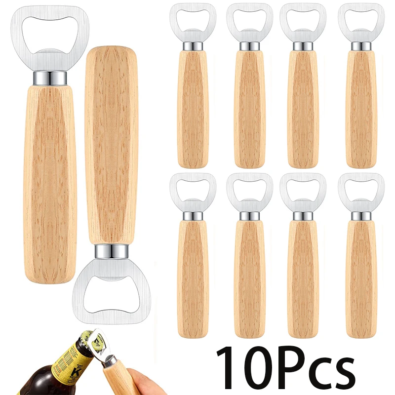 

10Pcs Wine Openers Bartender Bottle Opener with Wood Handheld Wine Beer Soda Glass Cap Openers for Home Kitchen Bar