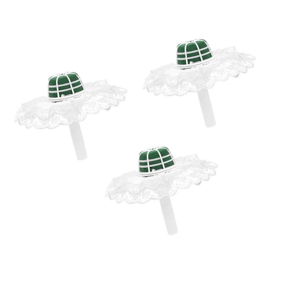 3 مجموعات حامل الزهور تنورة دانتيل باقة الزفاف مقبض قاعدة الأزهار المدمجة لحفلات الزفاف DIY ترتيب أداة التبعي #4