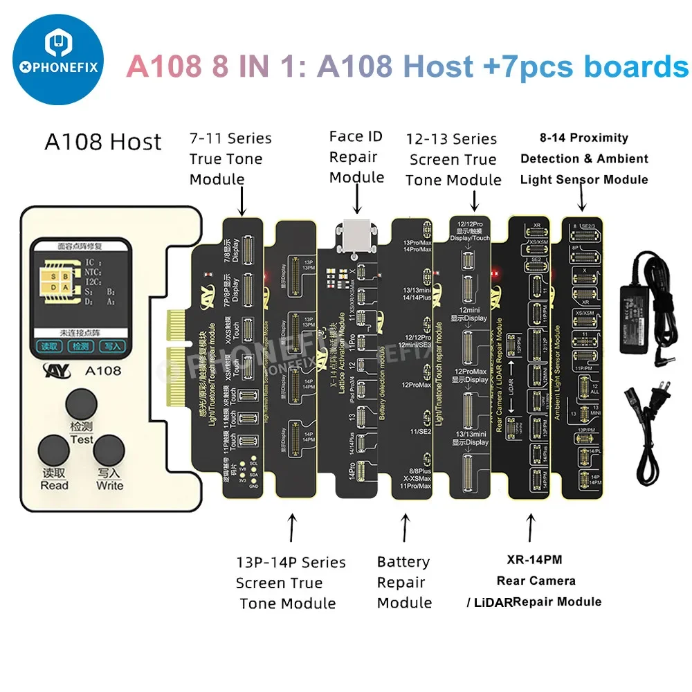 A108 BOX Face ID True Tone Programmeur de batterie pour iPhone X-14 Pro MAX Projecteur de points Lire Écrire Matrice de points Face ID Réparation