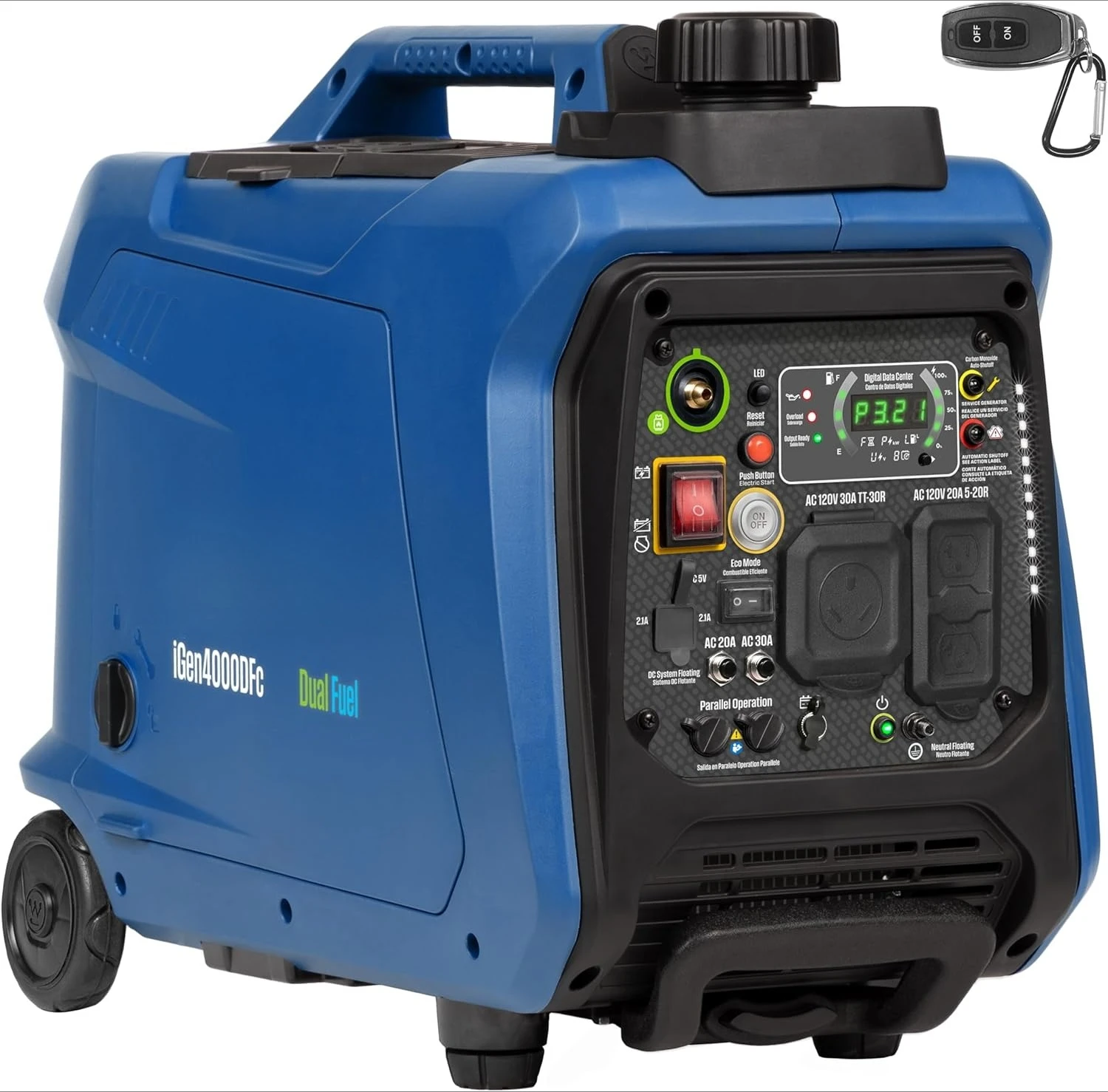 

4000 Peak Watt Super Quiet Dual Fuel Portable Inverter Generator, Remote Electric Start, Gas