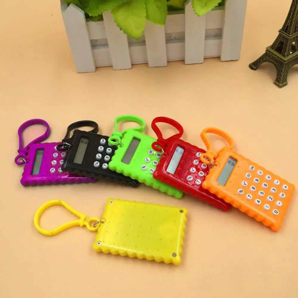 Cookie Shape Mini Calculators Keychain 8 Digits Electronic Calculator Battery Power Calculators School Student Calculating Tools