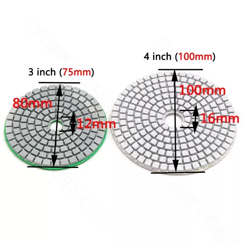 3"-75mm 4"-100mm Diamant-Polierpad Nass-/Trocken-Schleifscheibe für Granit, Marmor, Stein, Fliesen, Klettverschluss, flexibel