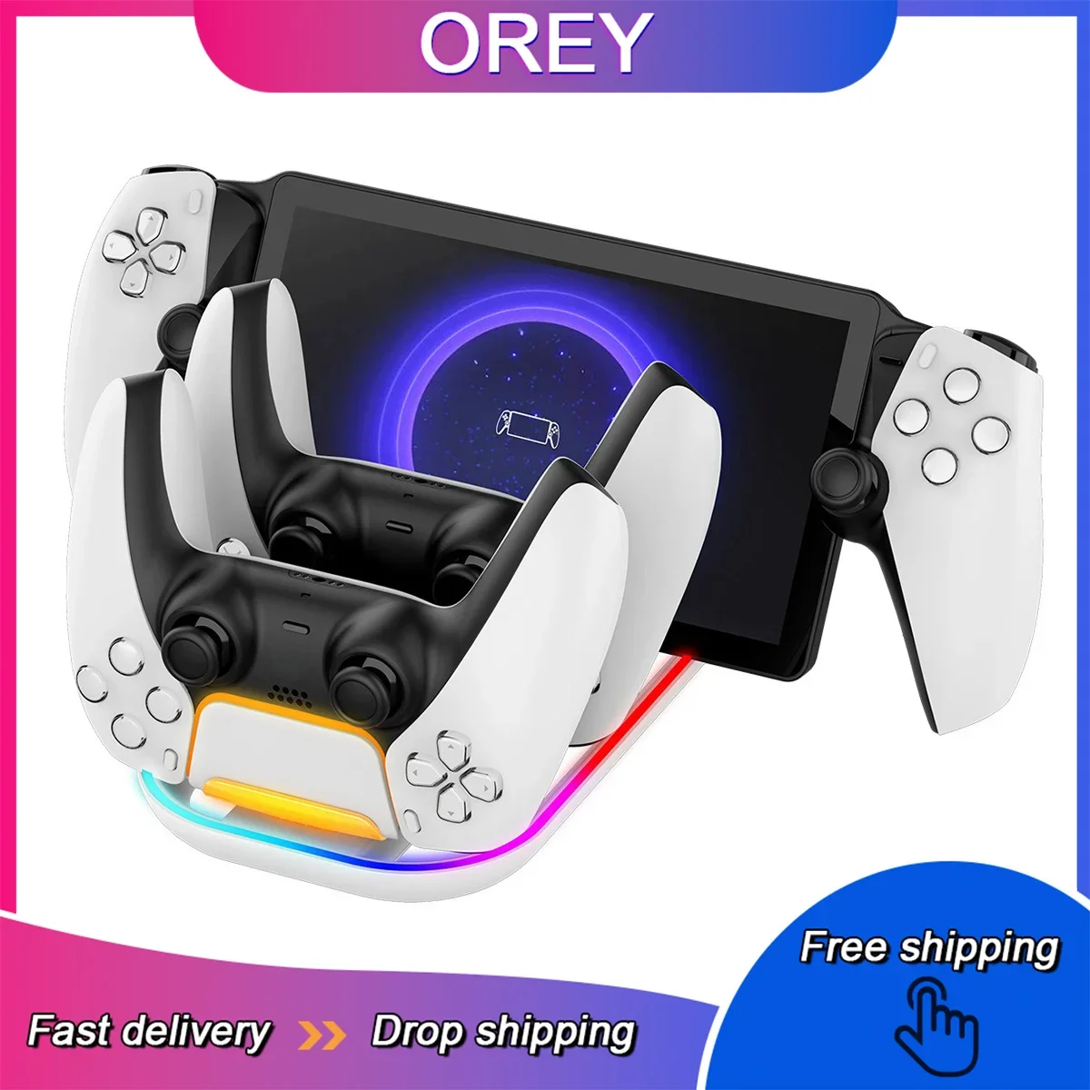 For PS5 Portal Streaming Handheld Charging Dock PS5 Controller Three in One Charging Dock with RGB Light Gaming Accessories