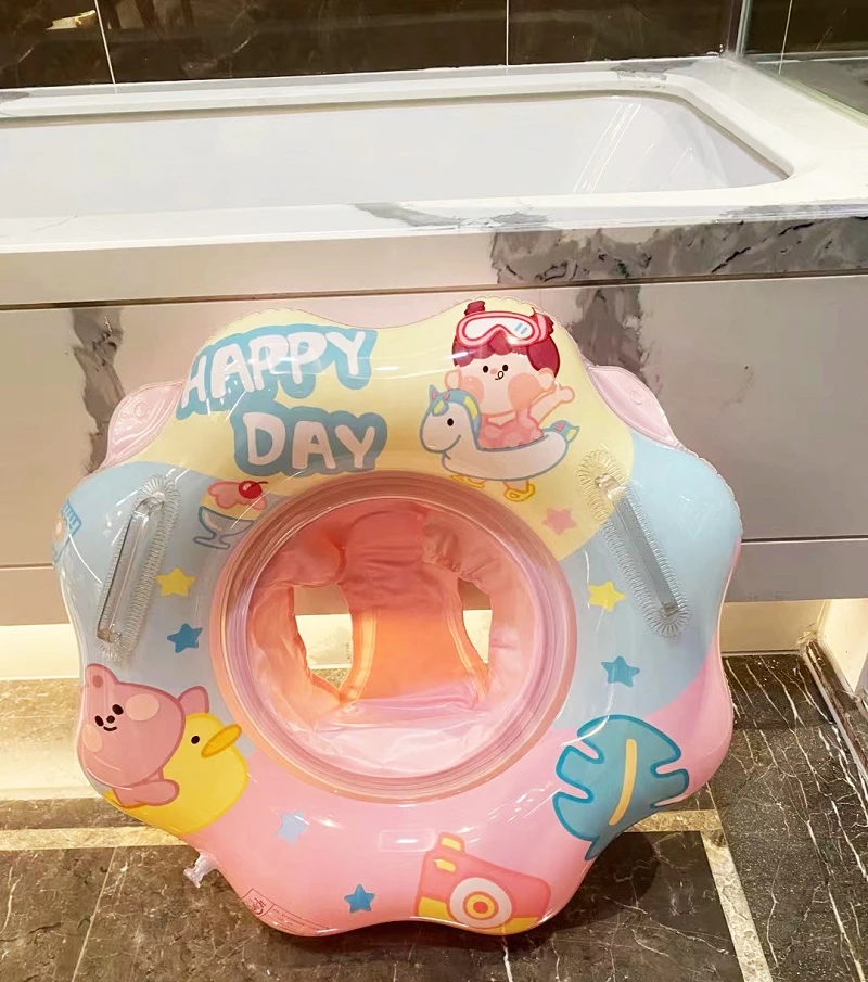 Flotador de piscina inflable para niños pequeños, tubos de natación de dibujos animados con asas, asiento flotante, forma de flor, anillo de natación, juguetes de agua para niñas