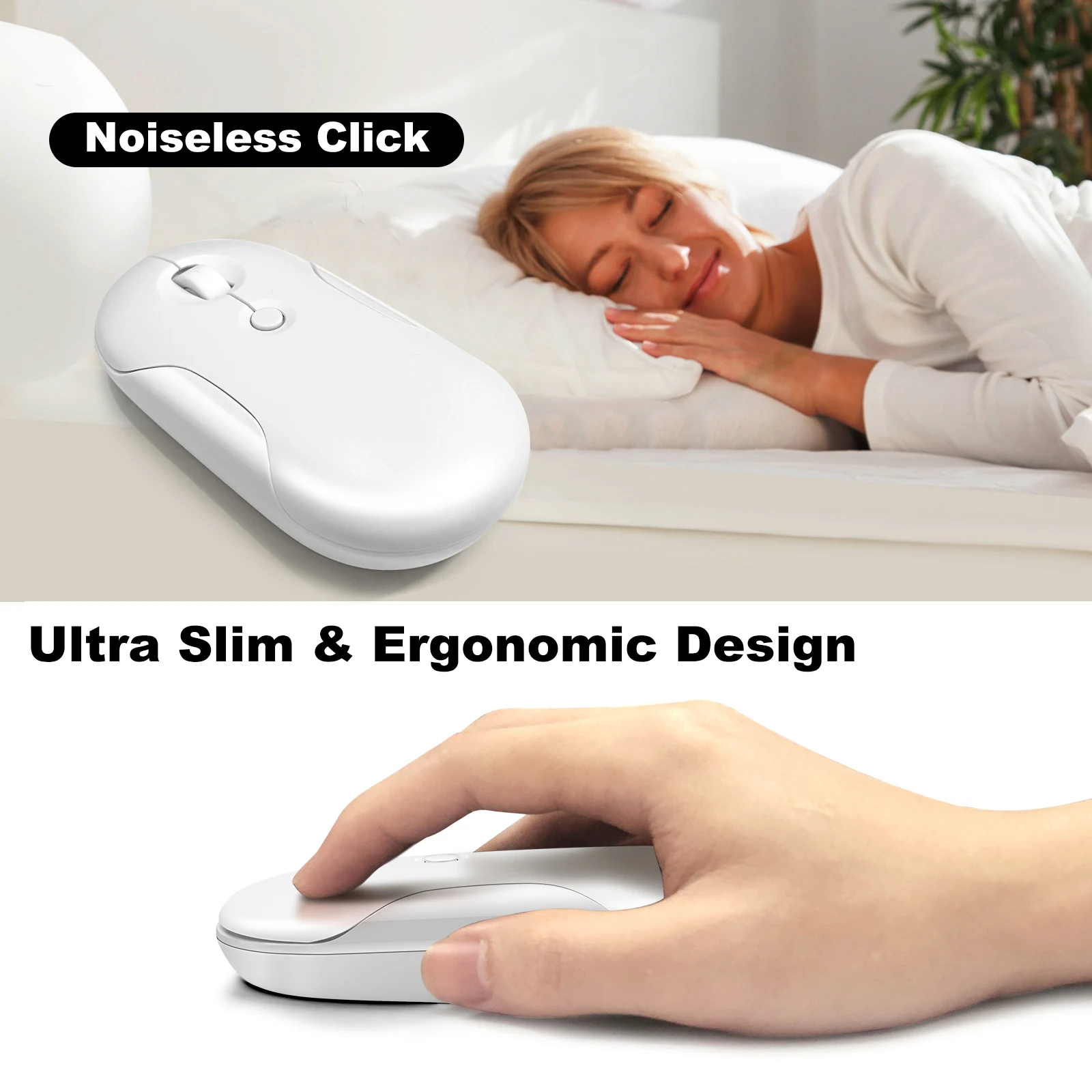 เลฟอน 2.4G เมาส์ไร้สายมินิคอนฟอร์ทีเบิลกริปเมาส์เงียบแบบชาร์จไฟได้ USB เมาส์เกมเมอร์สำหรับแล็ปท็อปเดสก์ท็อปสำนักงานใช้ในบ้าน