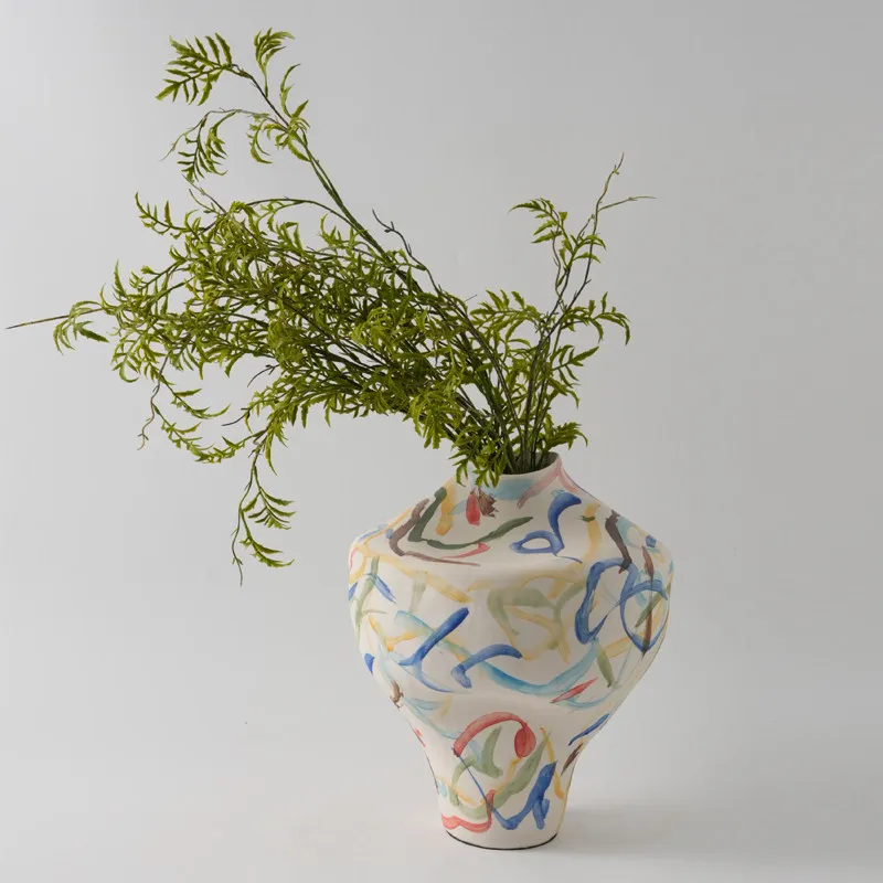 PYH modern art high sense modern retro painted ceramic creative vase hotel living room entrance flower jewelry