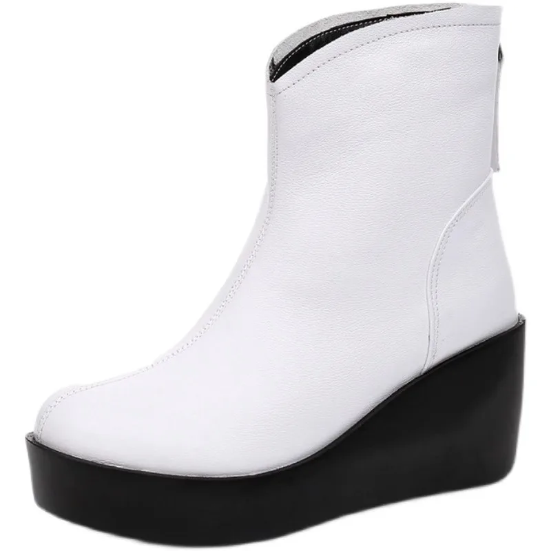 GKTINOO 2024 New Autumn Winter Women Shoes Woman Genuine Leather Wedges Snow Boots Height Increasing Short Women Boots Platform