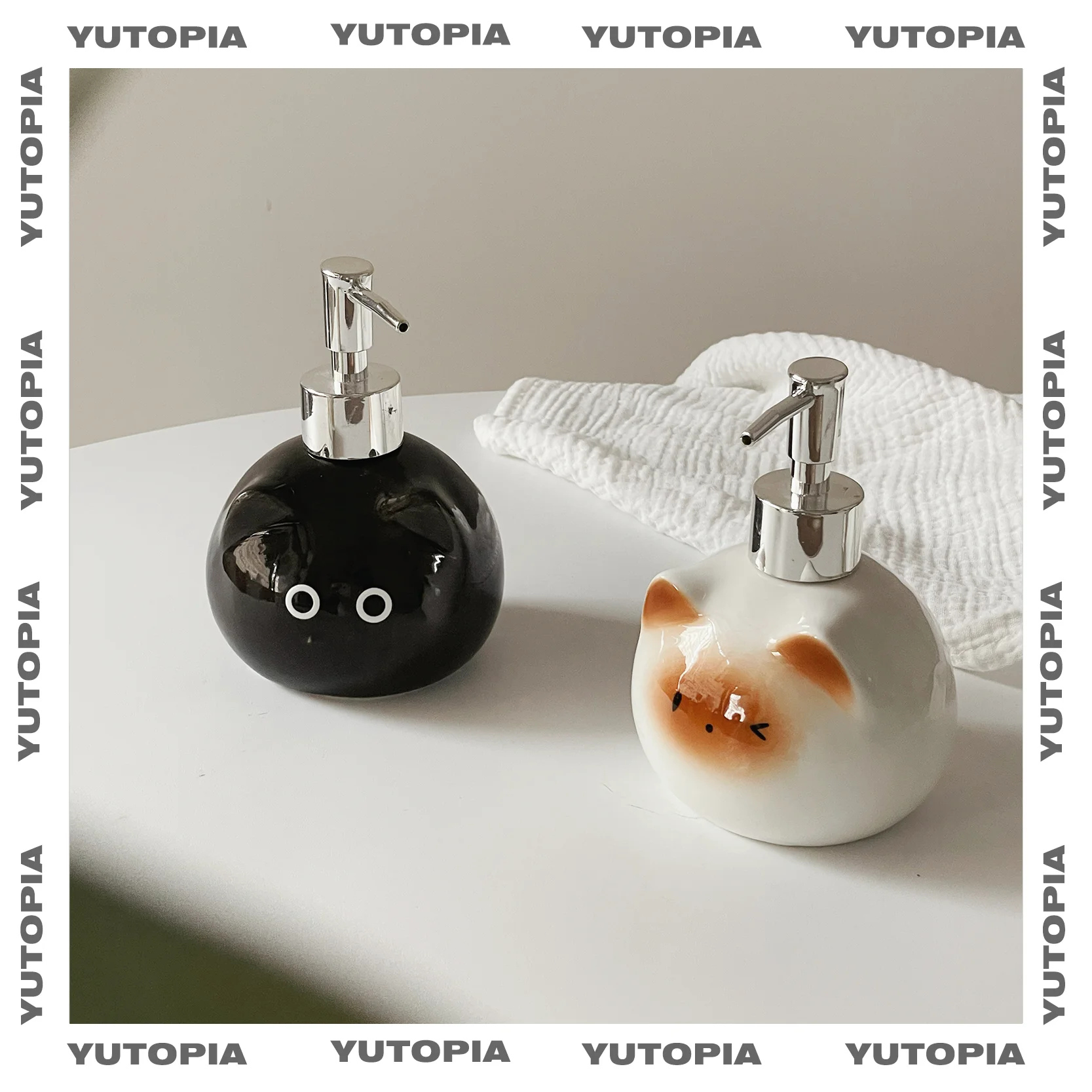Yuxuan Original Ceramic Bathroom Dispenser Bottle Cute Lotion Bottle Press Type Hand Sanitizer Splitter Bottle for Bathroom