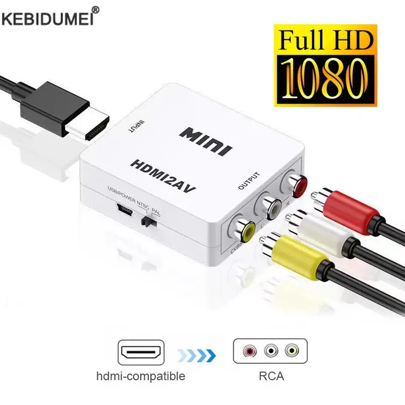 HDMI To AV RCA Adapter HDMI-compatible RCA AV CVSB LR Video Composite AV Scaler Converter For PC HDTV Projector