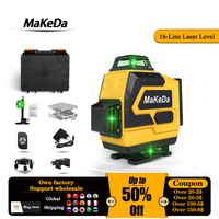 MaKeDa Laser Level 16 Lines 4D Self-Leveling 360 Horizontal Vertical Cross Green Light Level Rechargeable Lithium Battery Tool