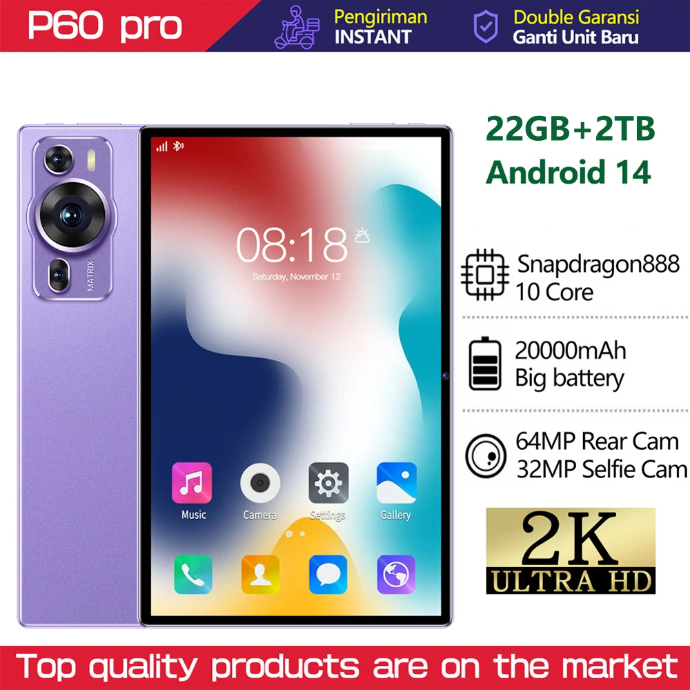 

Global Version P60 Pro Original Tablet 10.1" 22GB+2TB Android 14 Tab 5G Dual Sim 20000mAh WIFI Children's Tablets Kids Tablet PC