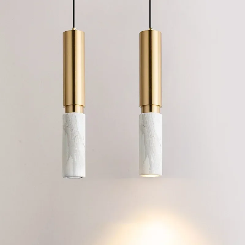 TechHPModern Dining Table Pendant Lamp Cylindrical Marble LED Pendant Lamp Light Luxury Bedroom