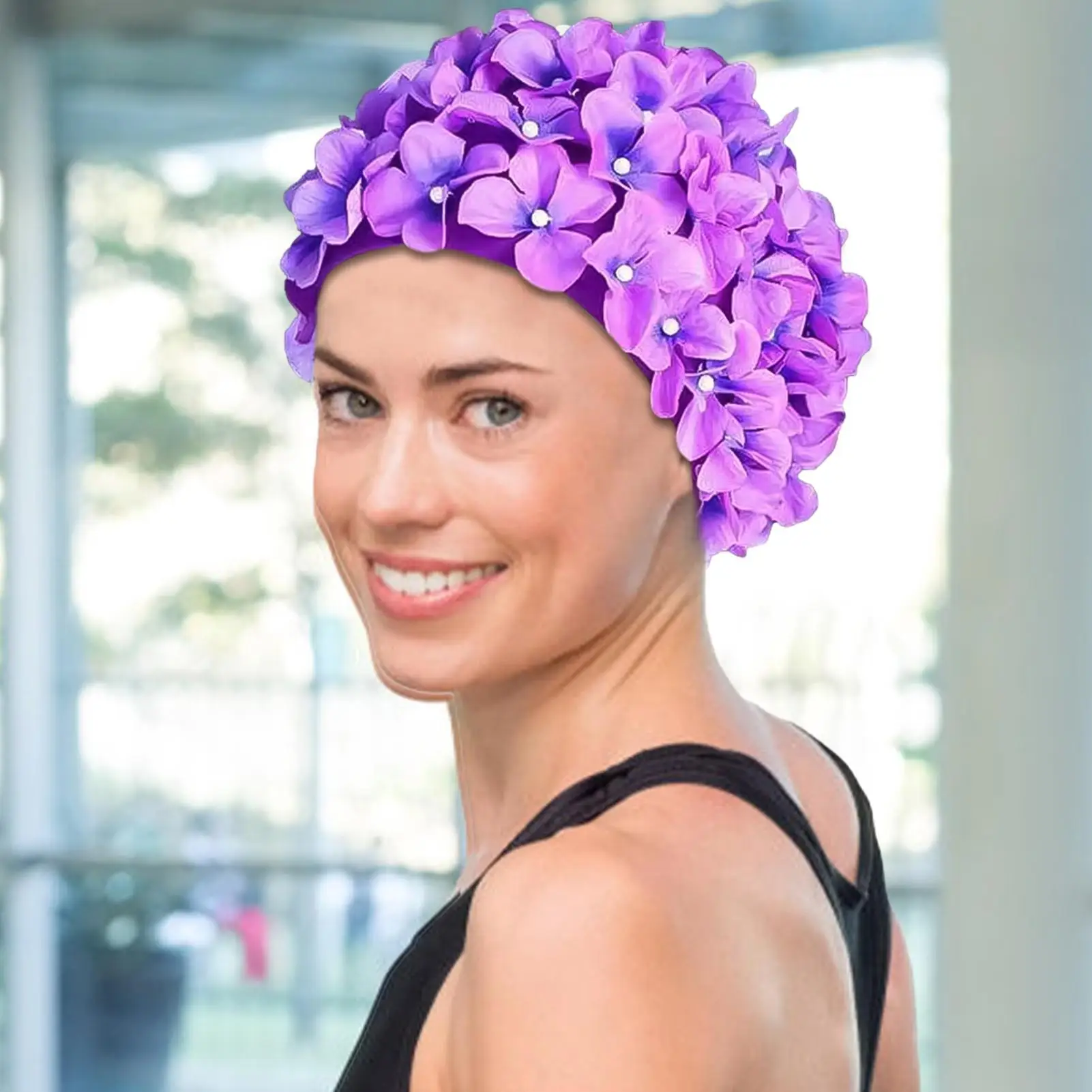 Schwimmen hut 3D Blütenblatt Schwimmen Caps Für Langes Haar Im Freien Frauen Mode Retro Blume Kappe Zarte Badekappe – Detail 9