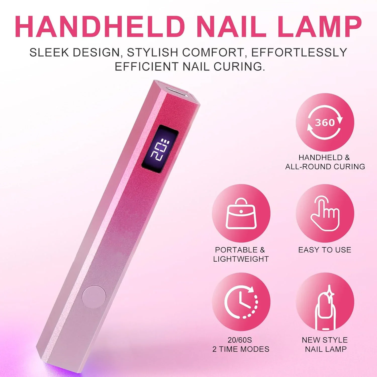 مصباح أظافر جل محمول قابل لإعادة الشحن |   8 ثواني سريعة الجفاف مع شاشة عرض |   الجسم المعدني |   أداة موصى بها مسبقاً