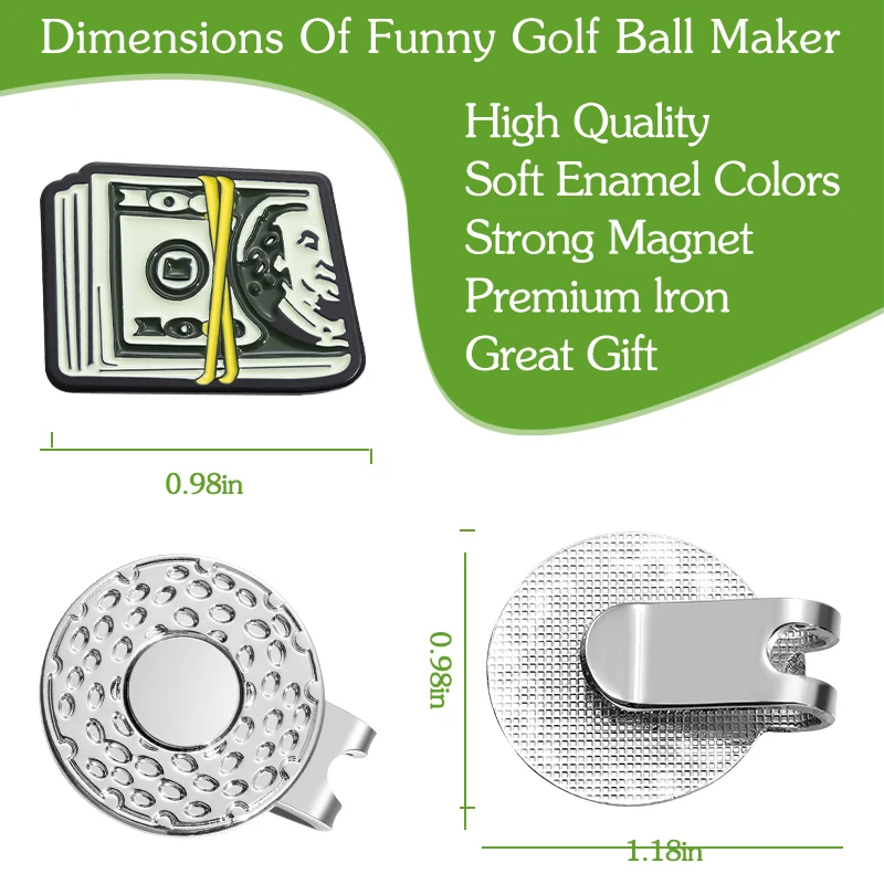 Golf Marker Golf Hat Clip Creative Dollar Currency Baseball Caps Magnetic Metal Clip Golf Training Aids Accessories Gift