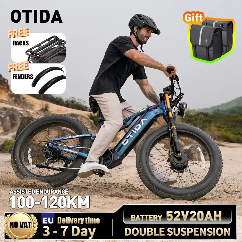 OTIDA/BURCHDA S26-PRO Offroad-Elektrofahrrad mit Doppelmotoren, 52V20Ah, 26 Zoll 4.0 Fat Tire E-Bike, Hydraulische Bremsen, Elektro-Mountainbike für Erwachsene