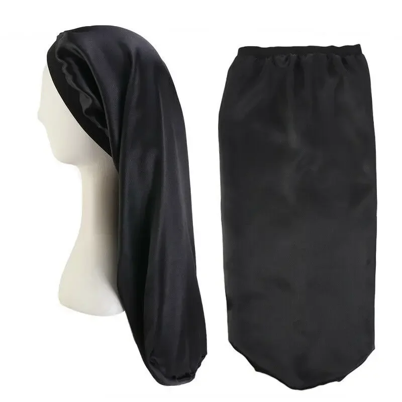 2025 New Women Long Satin Bonnet Large Sleep Cap Braids Elastic Hair Band Bonnet Cap Long Print Night Sleep Hat Chemo Caps