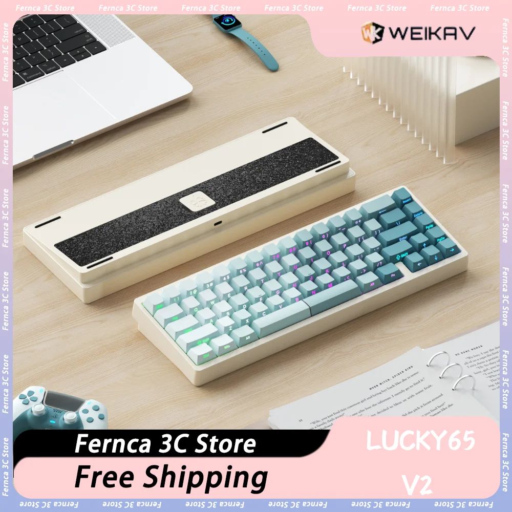 

Weikav Lucky65 V2 Mechanical Keyboard 3-Mode Aluminium Alloy 2.4g Gasket Hotswap Structure Rgb Customize Gaming Keyboard Gift