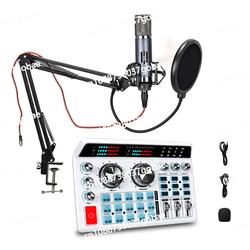 

Microphone, Sound Card, Live Streaming Set, Capacitive Microphone, Large Diaphragm Microphone with Bracket, Complete Set
