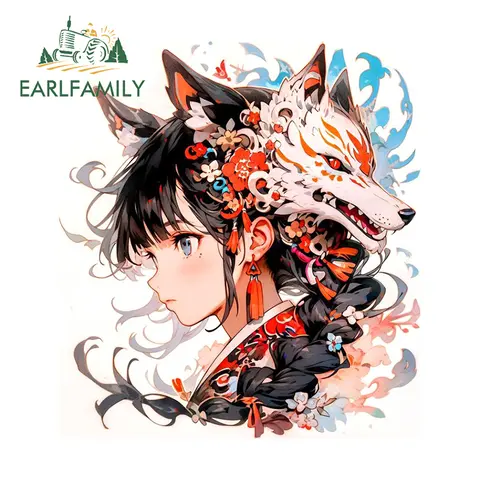 EARLFAMILY 13cm X 11.6cm for Kimono Pretty Geisha Girl Fox Mask Japanese Art Style Car Stickers Waterproof Decals Graffiti