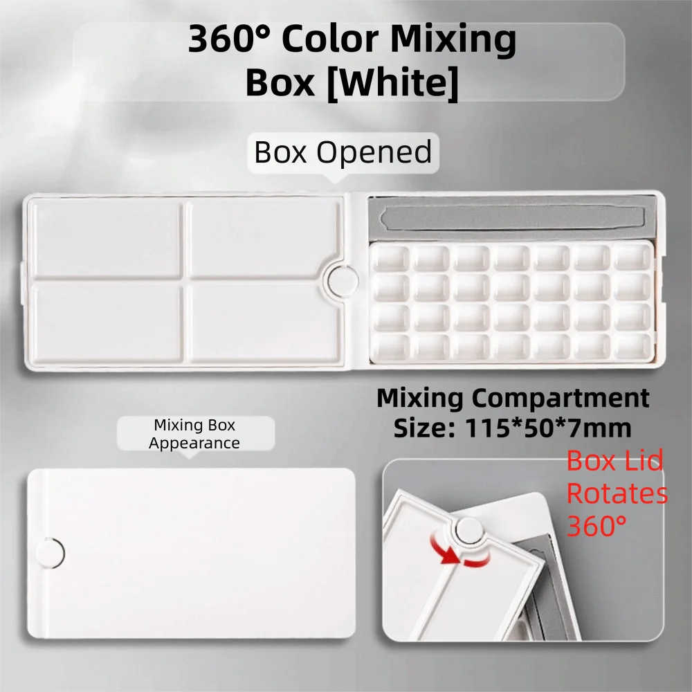 

Solid Storage 360 Degree Rotatable Watercolor Palette Empty Detachable Paint Box 3-in-1 28 Grids Paint Tray Painting Sketch
