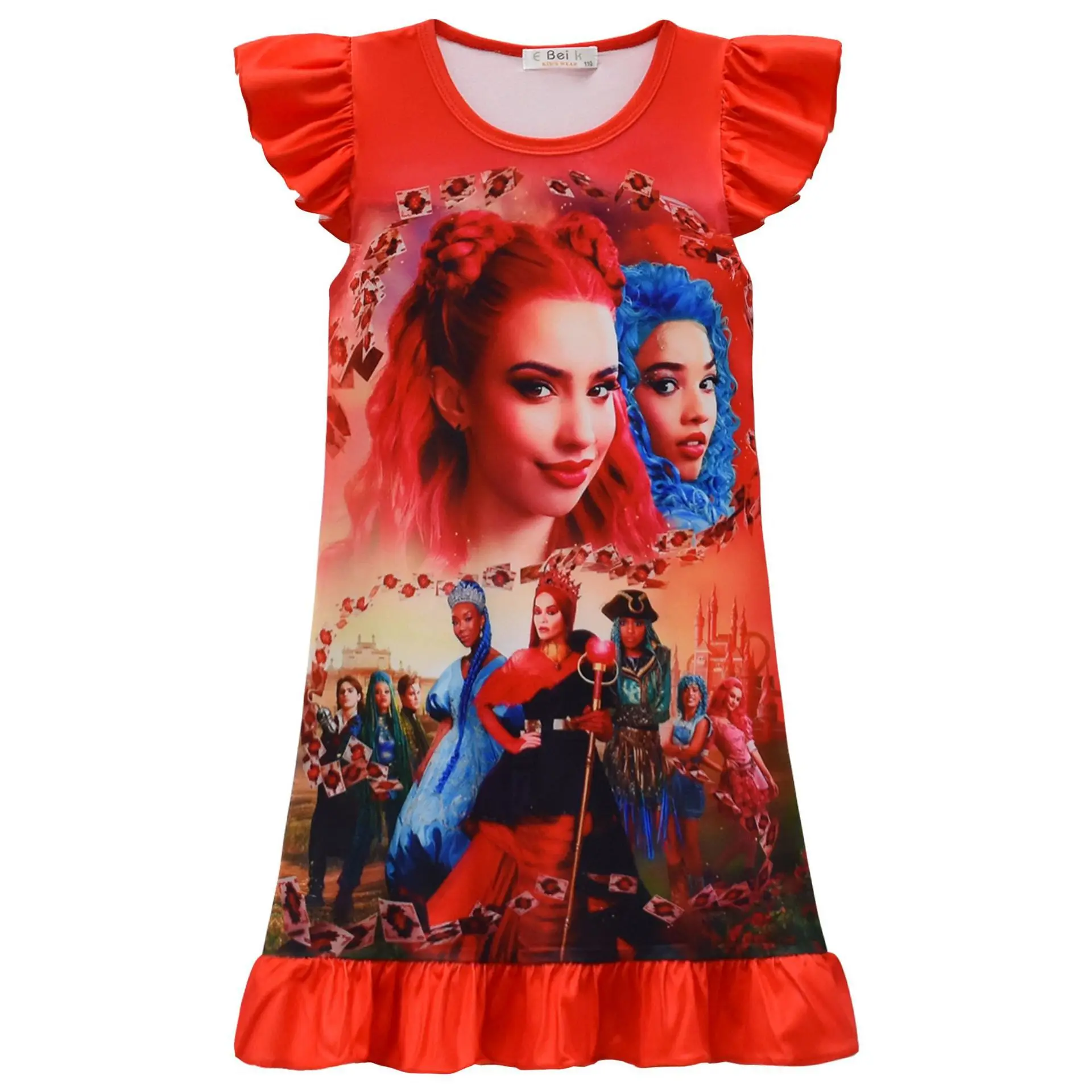 Girls Dress The Rise of Red D-Descendants Red Costume for Kids Baby Girls Printed Nightgown Children Summer Short Sleeve Pajamas