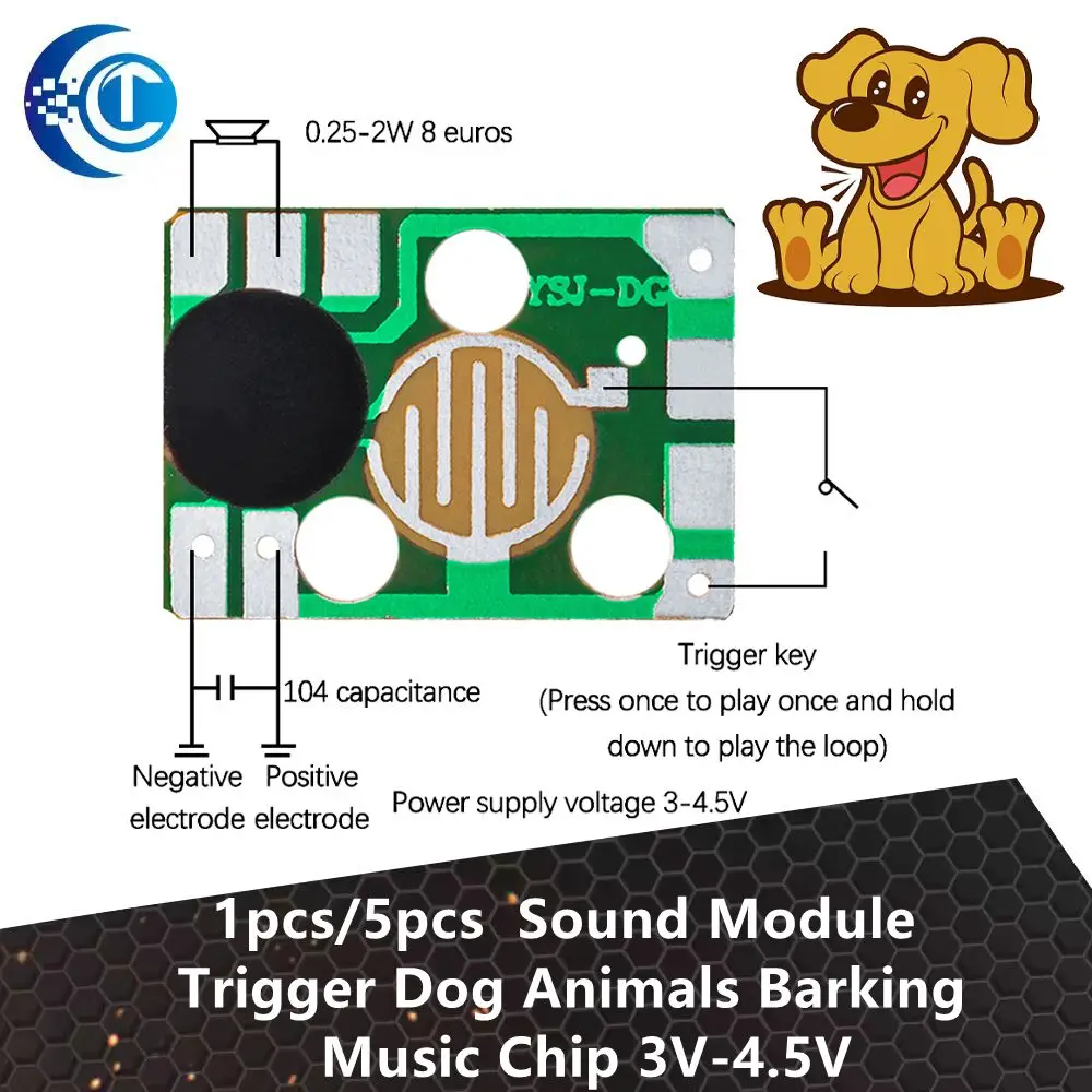 1pcs/5pcs  Sound Module Trigger Dog Animals Barking Music Chip 3V-4.5V Yelp Voice Module for DIY/Toy