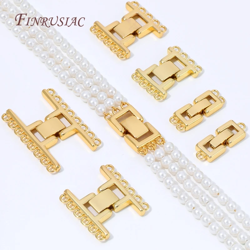 18K Gold Plated Multi Strands Clasp Connector Rectangle Layered Pearl Bracelet Clasp Multi Loops DIY Jewelry Making Accessories - view 2
