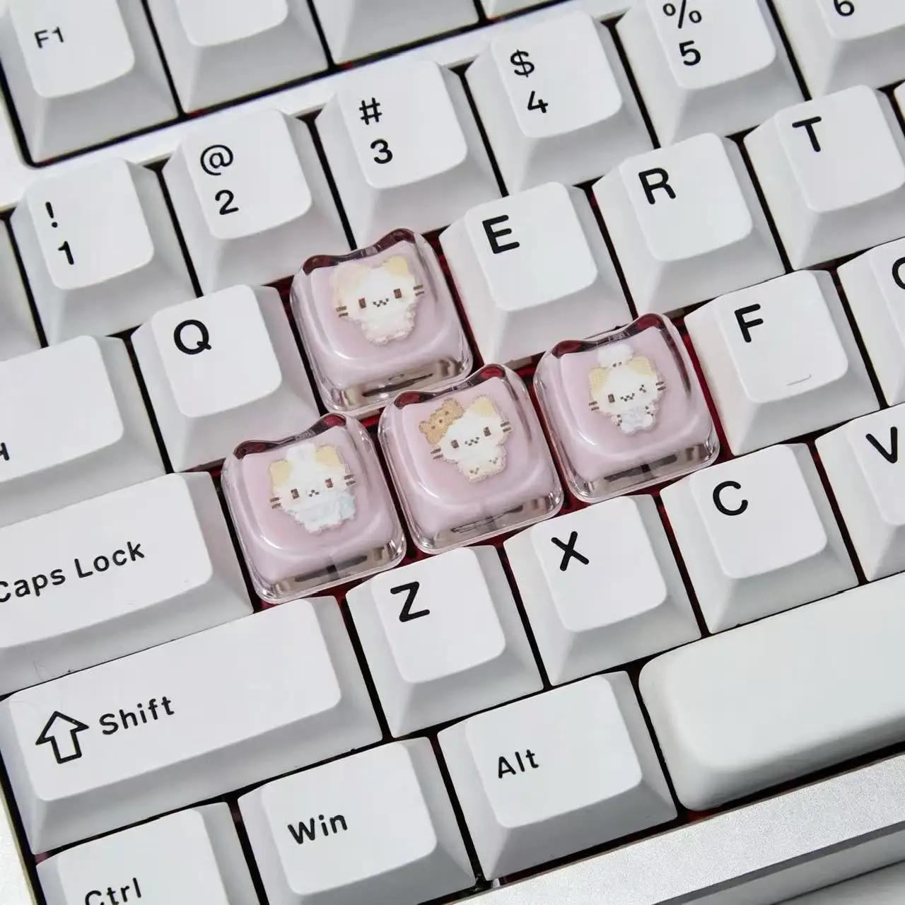 Pixel Marshmallow Cat Pink Translucent Nail Typing Artifact Keycap Cute Sticker Direction Magnetic Axis Cross Mechanical Keycap