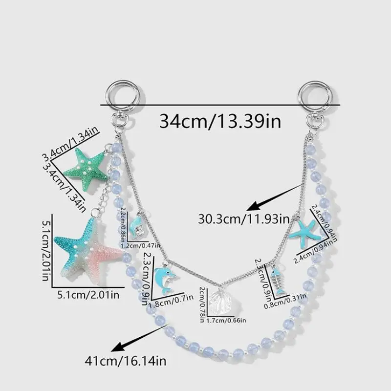 Catena per borsa con perline in stile marino blu per donna Regali creativi alla moda per accessori decorativi con ciondolo per borsa carina
