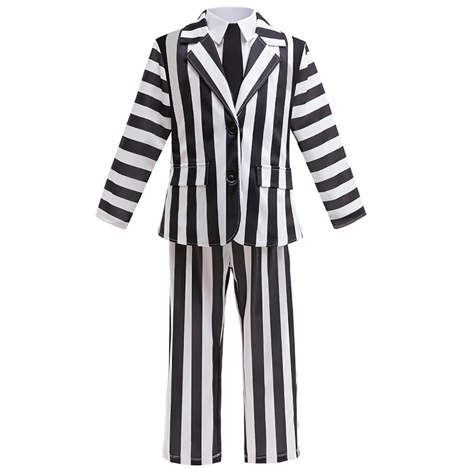 Childrens Halloween Cosplay Two-Piece Boys Costume Set Spooky Night Black and White Stripes Fashion personality Children Sets