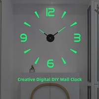 3D Luminous Wall Clock Frameless Acrylic DIY Digital Clock Wall Stickers Mute Clock for Living Room Bedroom Office Wall Decor