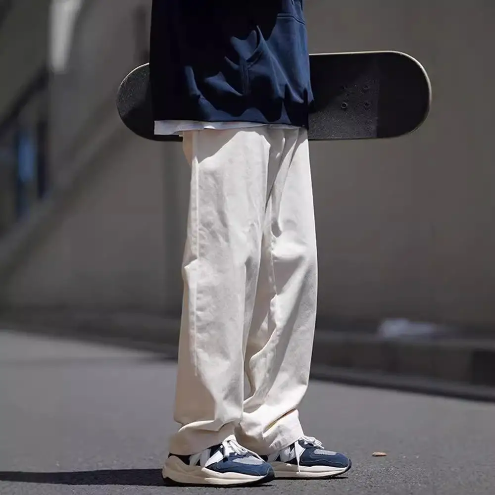 White Straight Leg Casual Pants Men's Autumn New Simple Wide Leg Long Trousers Trendy Brand Floor-Length Pants