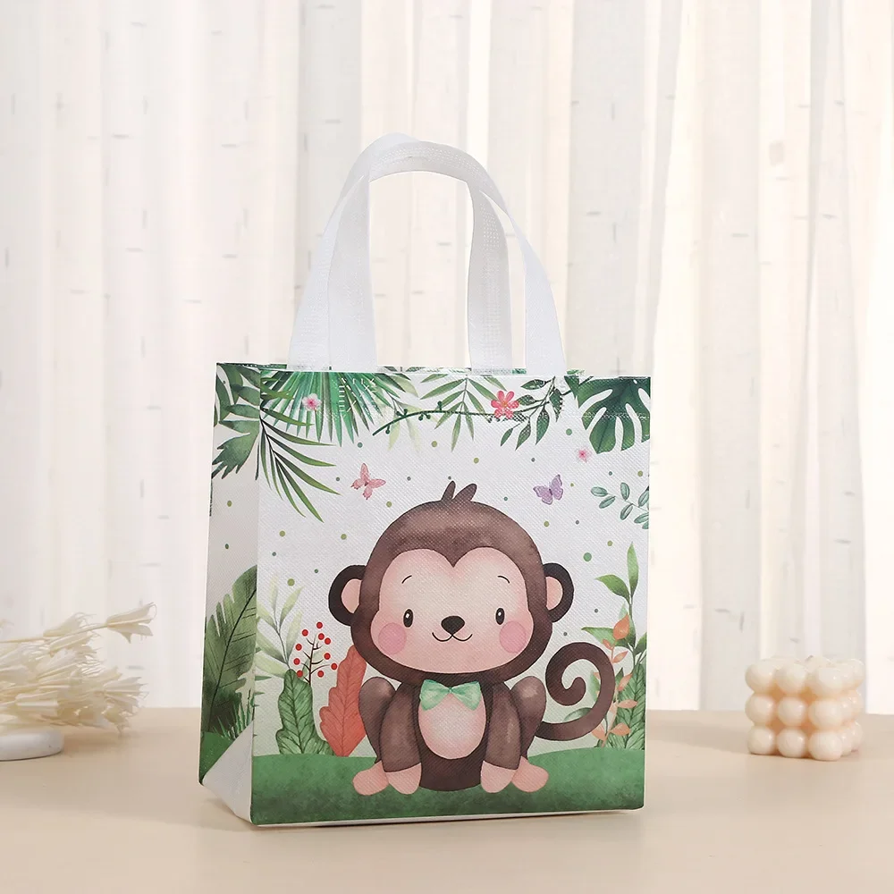 6Pcs Jungle Animal Theme Non-woven Gift Packing Bags Portable Shopping Tote Kids Wild One 1st Birthday Baby Shower Party Decor