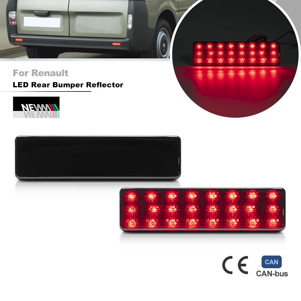 For Renault Trafic Master for Vauxhall Opel Vivaro A B for Nissan Primastar Canbus Smoked LED Rear Bumper Reflectors Stop Lamp