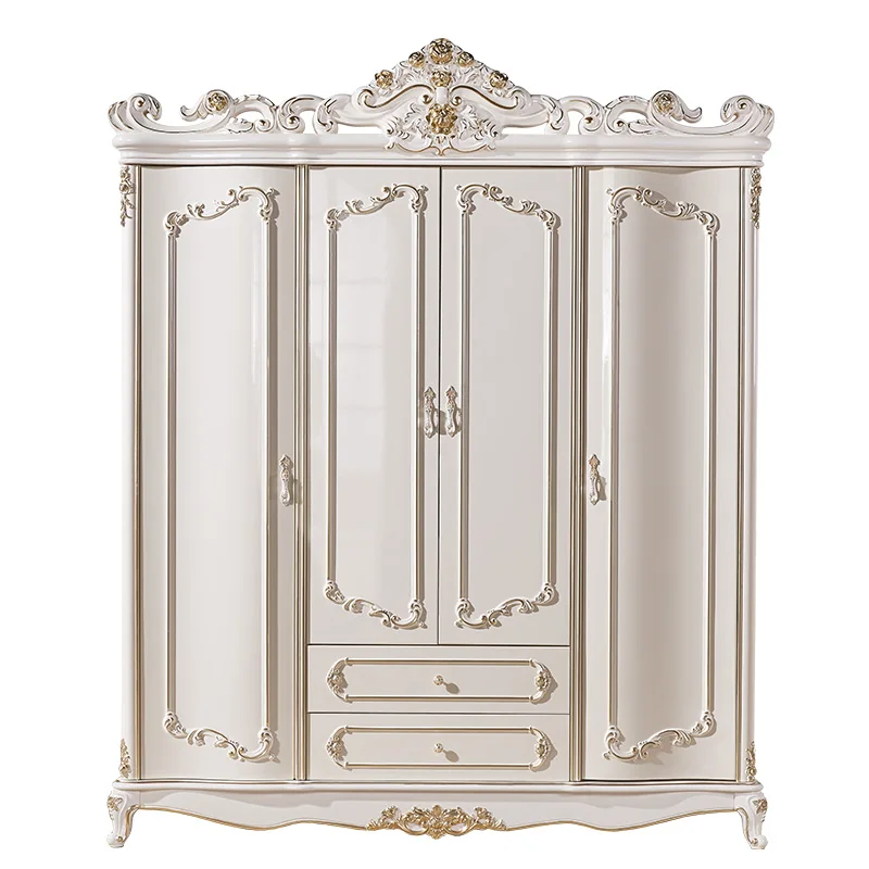 

European style four door wardrobe, luxurious furniture, bedroom, ivory white storage, storage