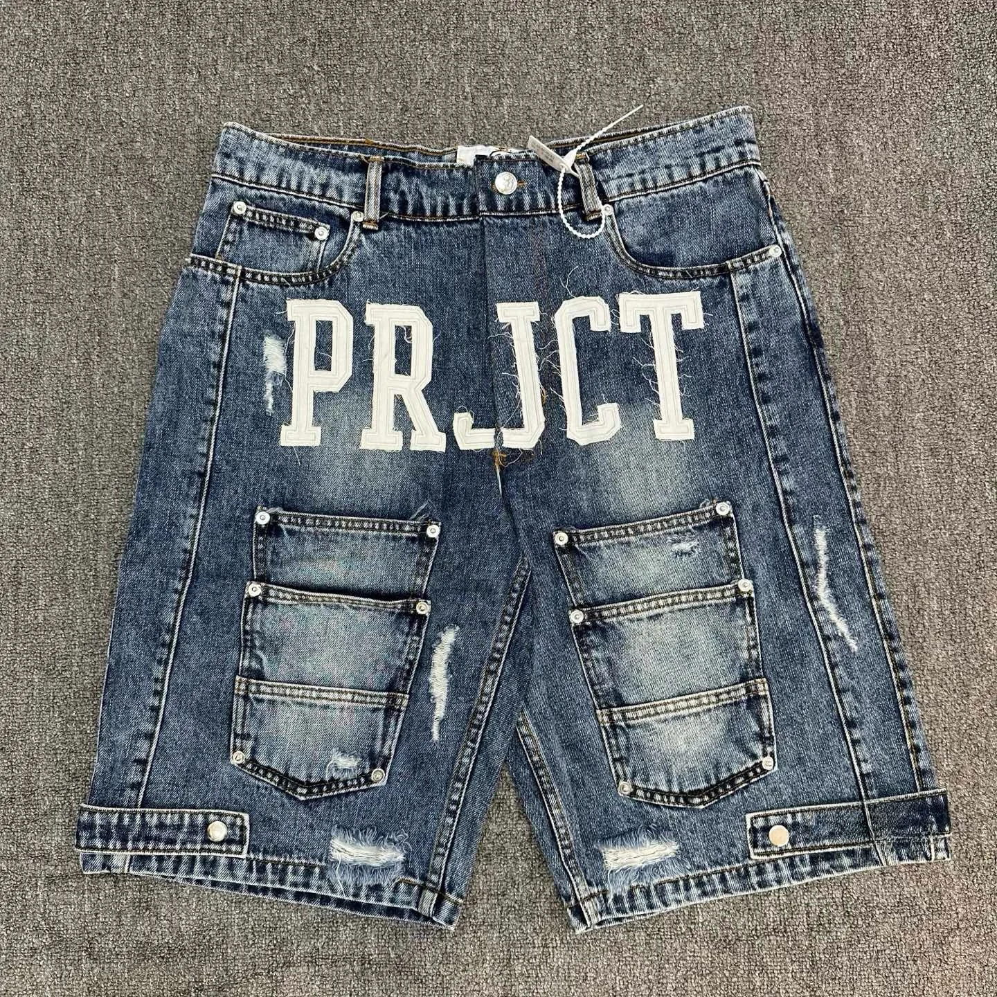 

Waed out Casual Jeans orts Embroidered Vintage Denim mid Waist Straight Leg Loose Fit Summer Youth Faion Five-Quarter L...