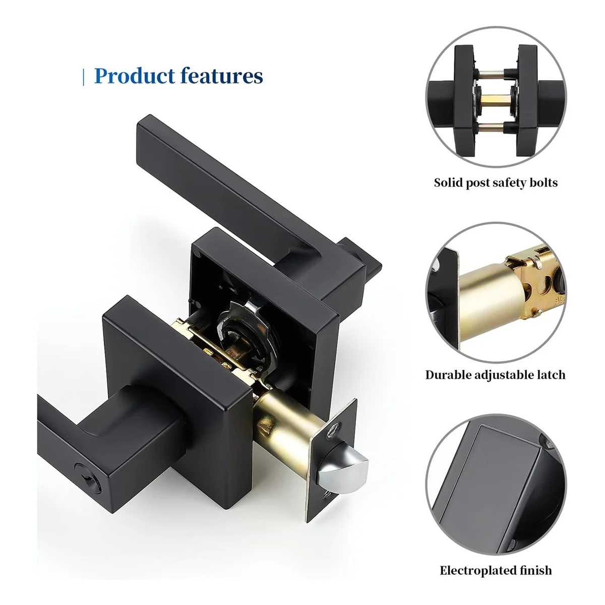 Heavy Duty Door Lever Door Lock Square Door Handles Entry Door Levers Front and Exterior Door Handle Set,With Key