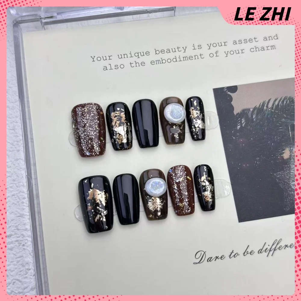 10 قطعة زهور فضية فاخرة خفيفة مصنوعة يدويًا قصيرة مربعة مستديرة اضغط على مسمار لؤلؤة فلاش مسحوق عين القط التدرجات غطاء كامل للأظافر