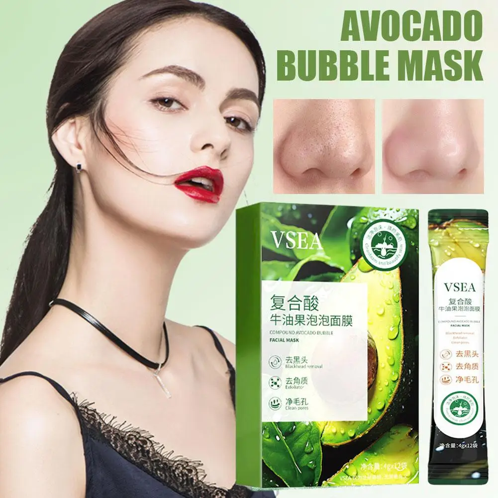 1box Avocado Foam Facial Mask Shrink Pores Skin Rejuvenation Brightening Nourishimg Control Mask Skin Damaged Repair Face O K0J0