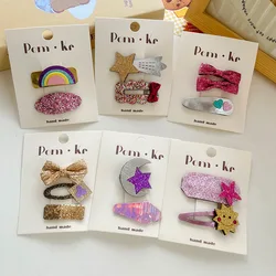 2pc Cute Glitter Bowknot Baby Hair Clips Cartoon Cat Hairpins Kid Cloud Rainbow Star Hairpin BB Barrettes for Girls Headwear