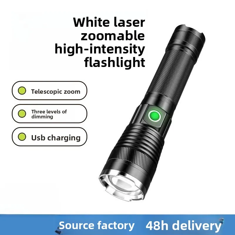 

High Power White Laser Zoom Aluminum Alloy Strong Light Super Bright Flashlight TYPE-C Charging Capacity Tactical Flashlight