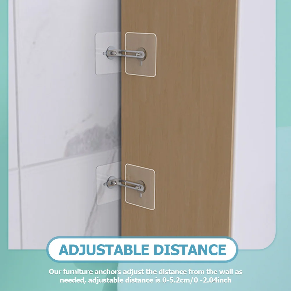 4 قطع من المراسي الأثاث اللاصقة، مجموعة أدوات تدقيق موثوقة للأثاث، مرساة أمان جدارية مع سلسة قابلة للتعديل 0-204 بوصة #5