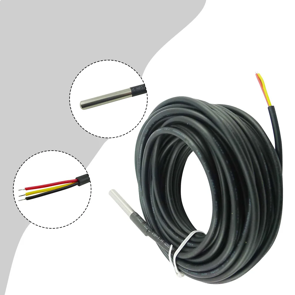 1pc Temperature Sensor Waterproof Digital Temperature Probe 10 Meter Length 18B20 Temperature Sensor Chip Sensor Cables