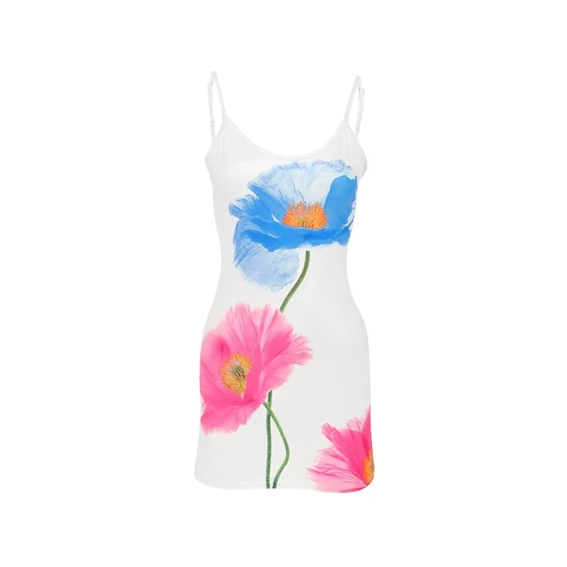 Sexy Mini Dress Women Summer New White Fashion O-Neck Streetwear Print Sleeveless Dress Strap Backless Casual Slim Elegant Dress - Image 5