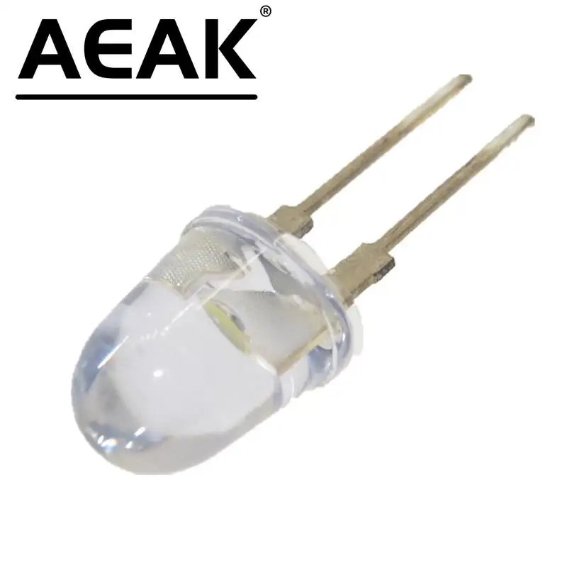 10PCS AEAK LED 10mm White Transparent 150mA 0.75W Ultra Bright Round LED Light Emitting Diode Lamp Water Clear Bullet Shape